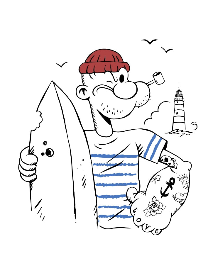 T-shirt Popeye Surfeur Beige