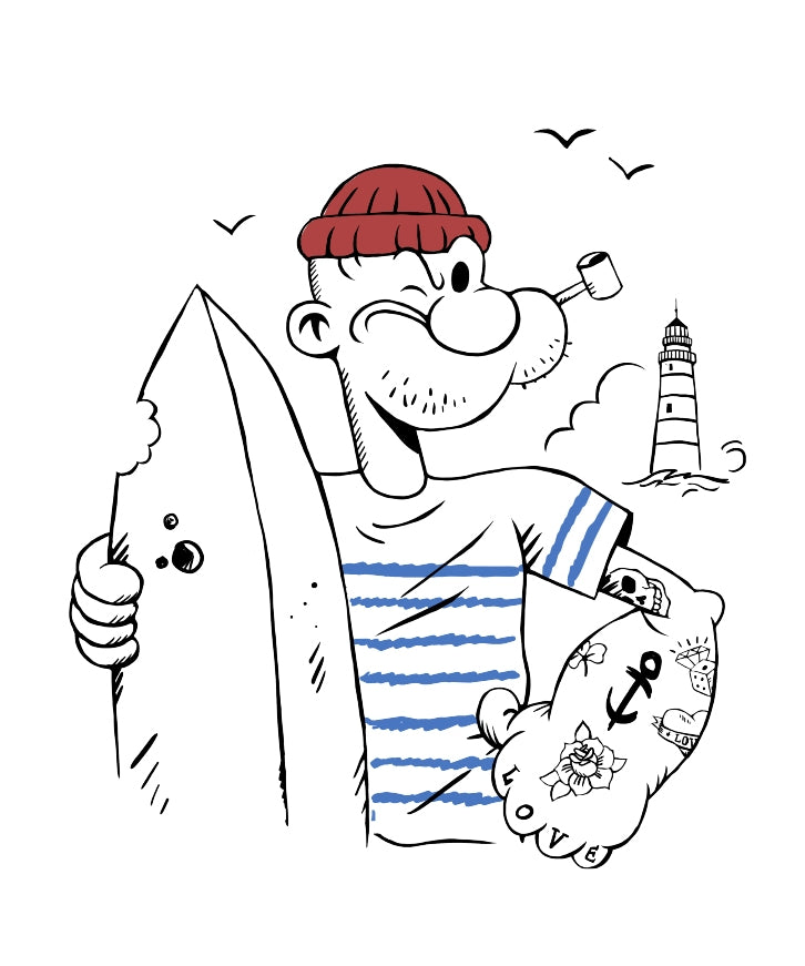 T-shirt Popeye Surfeur Beige