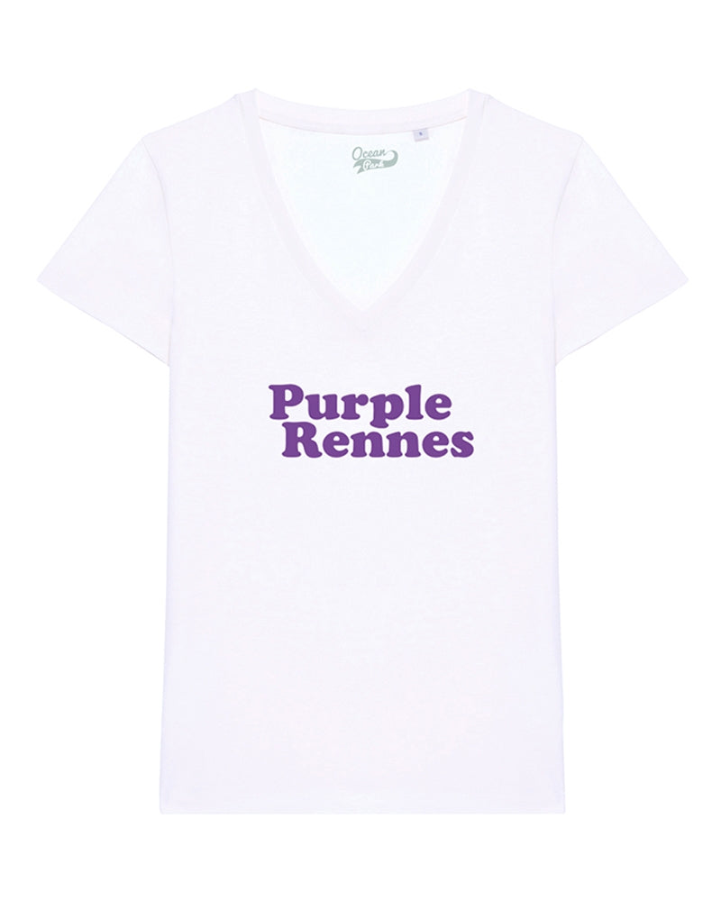 T-shirt Purple Rennes femme blanc col V