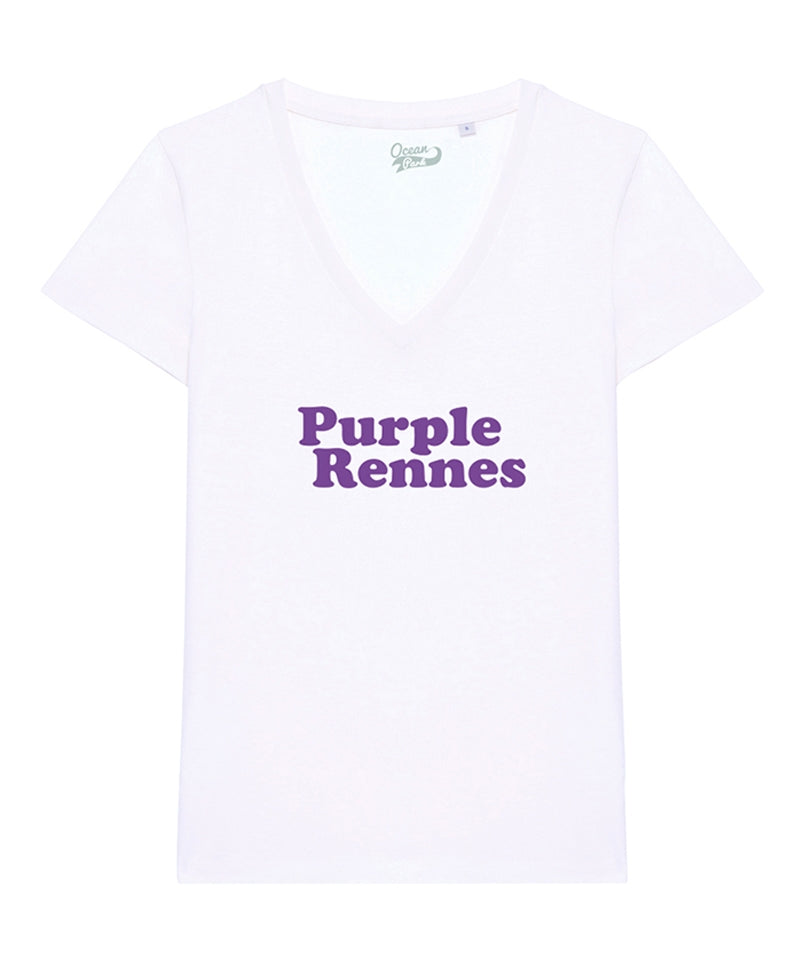 T-shirt Purple Rennes femme blanc col V