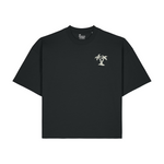 T-shirt noir large Ocean Park modèle Hypster pour femme, petit logo palmier contrasté, style urbain et décontracté.